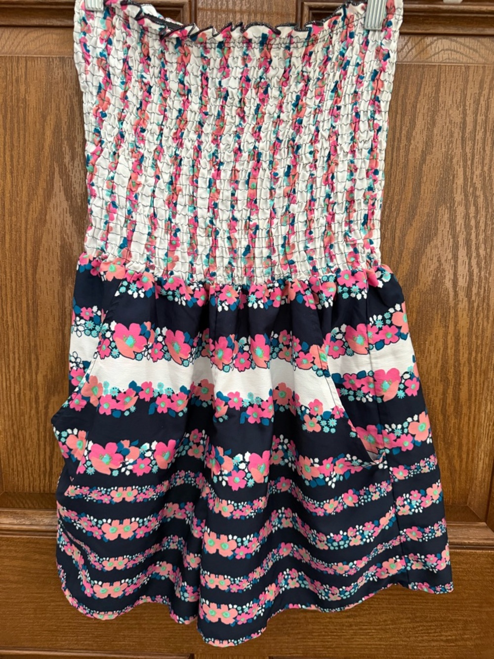 dELiA*s Cream Smocked Top with Pink and Teal Floral Dots